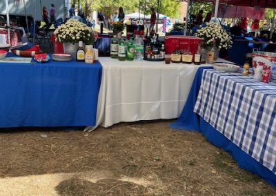 Drinks and table cloths in the Grove at our Ole Miss tailgates.